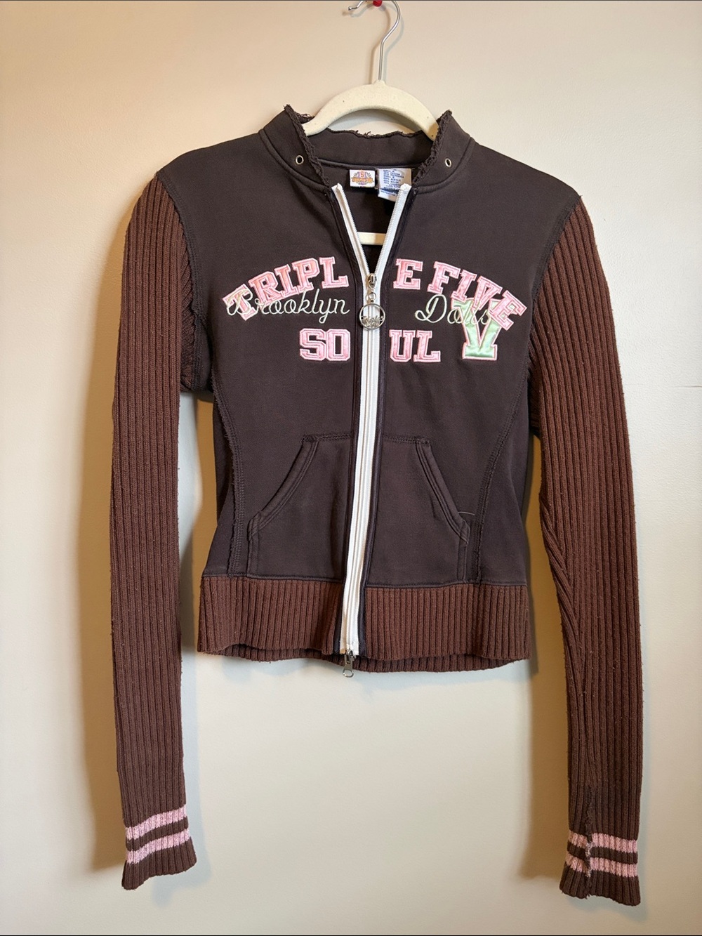 Vintage Triple Five Soul Brown Zip up with Pink Accents